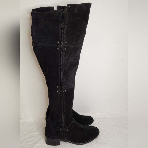 Black Suede Leather Knee High Boots - Picture 11 of 16